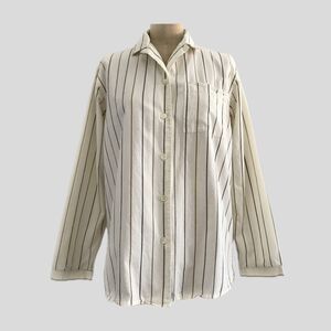 Vintage 1990s Cream Neutral Striped Cotton Long Sleeve Shirt Womens Size S